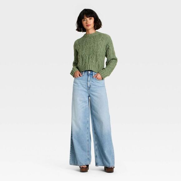 Universal Thread - Women's Cozy Cable Crewneck Pullover Sweater - Uni Green - Picture 3 of 3